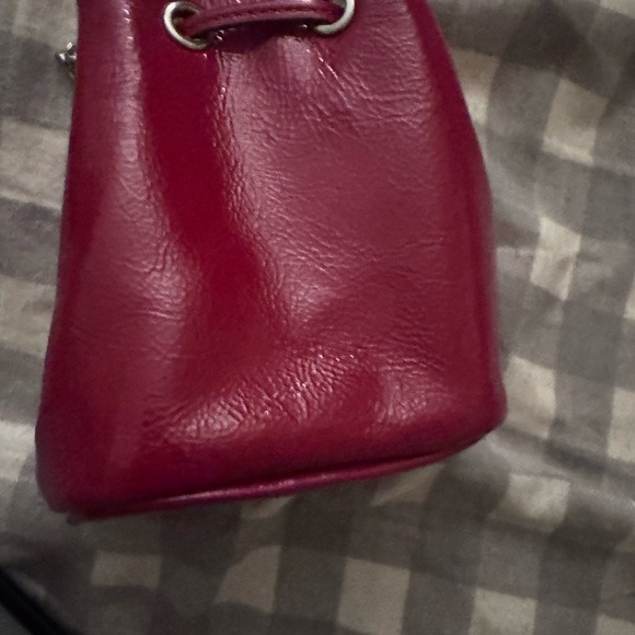 Coach Red Patent Leather Mini Drawstring Bucket Bag/ Wristlet Silver Hardware - Picture 6 of 6